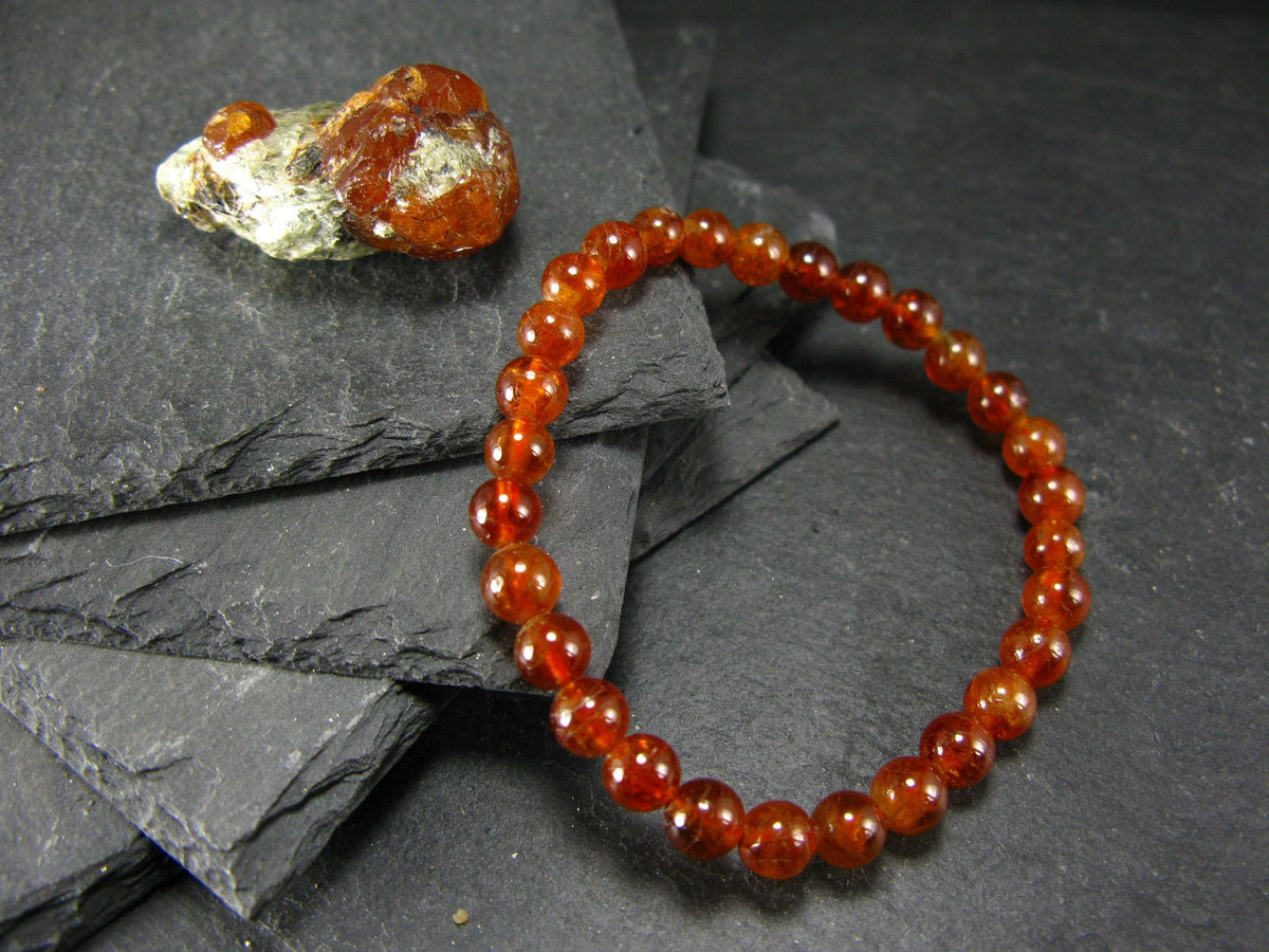 Garnet Hessonite Genuine Bracelet ~ 7 Inches ~ 6mm Round Beads
