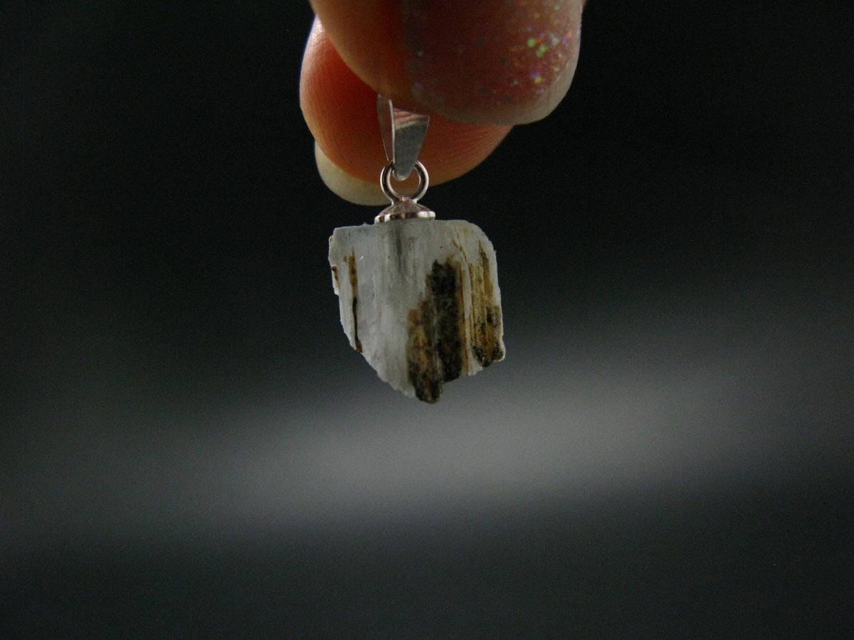 Extremely Rare Rough Beryllonite Crystal Silver Pendant from Afghanistan - 0.7" - 4.30 Carats