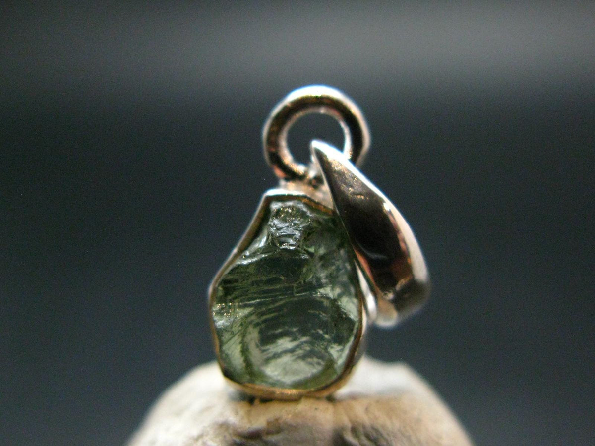 Moldavite Tektite Silver Pendant from Czech Republic - 0.7" - 0.92 Grams