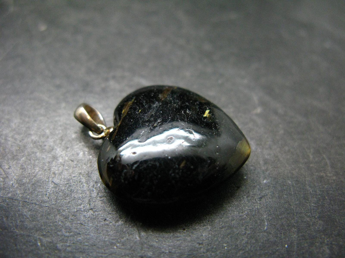 Silver Nuumite Nuummite Heart Pendant From Greenland - 1.1" - 4.83 Grams