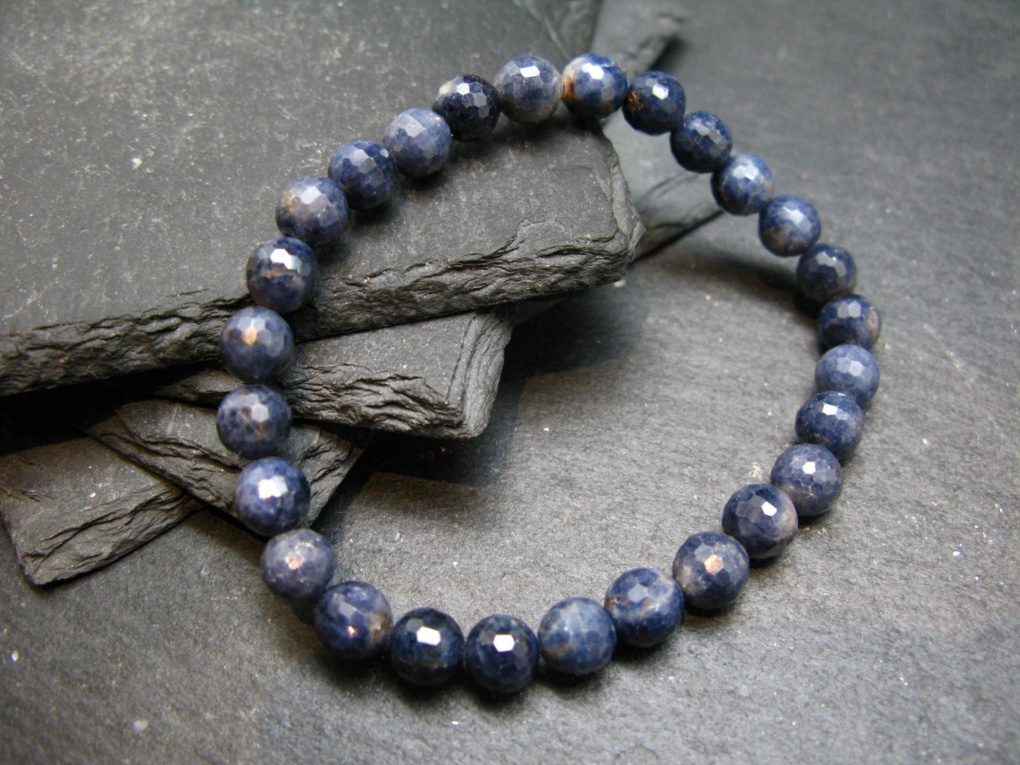Blue Sapphire Genuine Bracelet ~ 7 Inches ~ 7mm Round Facetted Beads