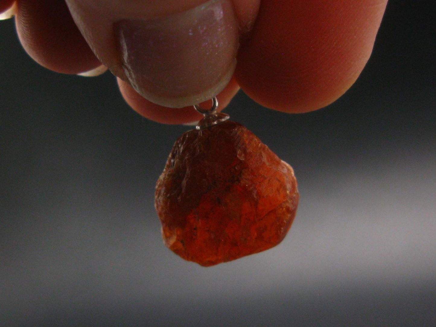 Gem Spessartine Spessartite Orange Garnet Pendant in SS From Tanzania - 0.8" - 5.36 Grams
