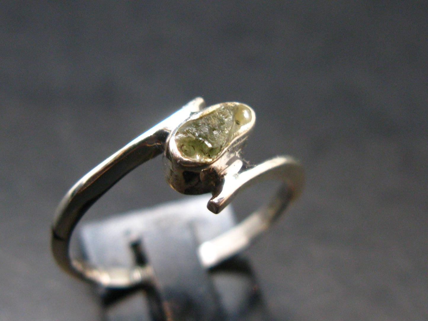 Moldavite Tektite Silver Ring from Czech Republic - 7 Size - 1.59 Grams