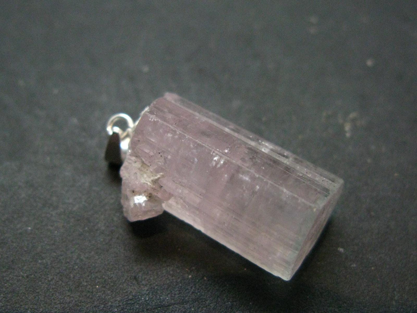 Rare Gem Watermelon Gem Tourmaline Crystal Silver Pendant From Brazil - 1.1"