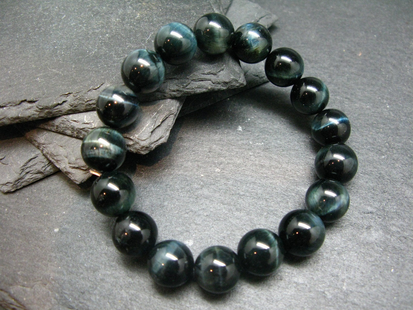 Hawks Eye Genuine Bracelet ~ 7 Inches ~ 12mm Round Beads