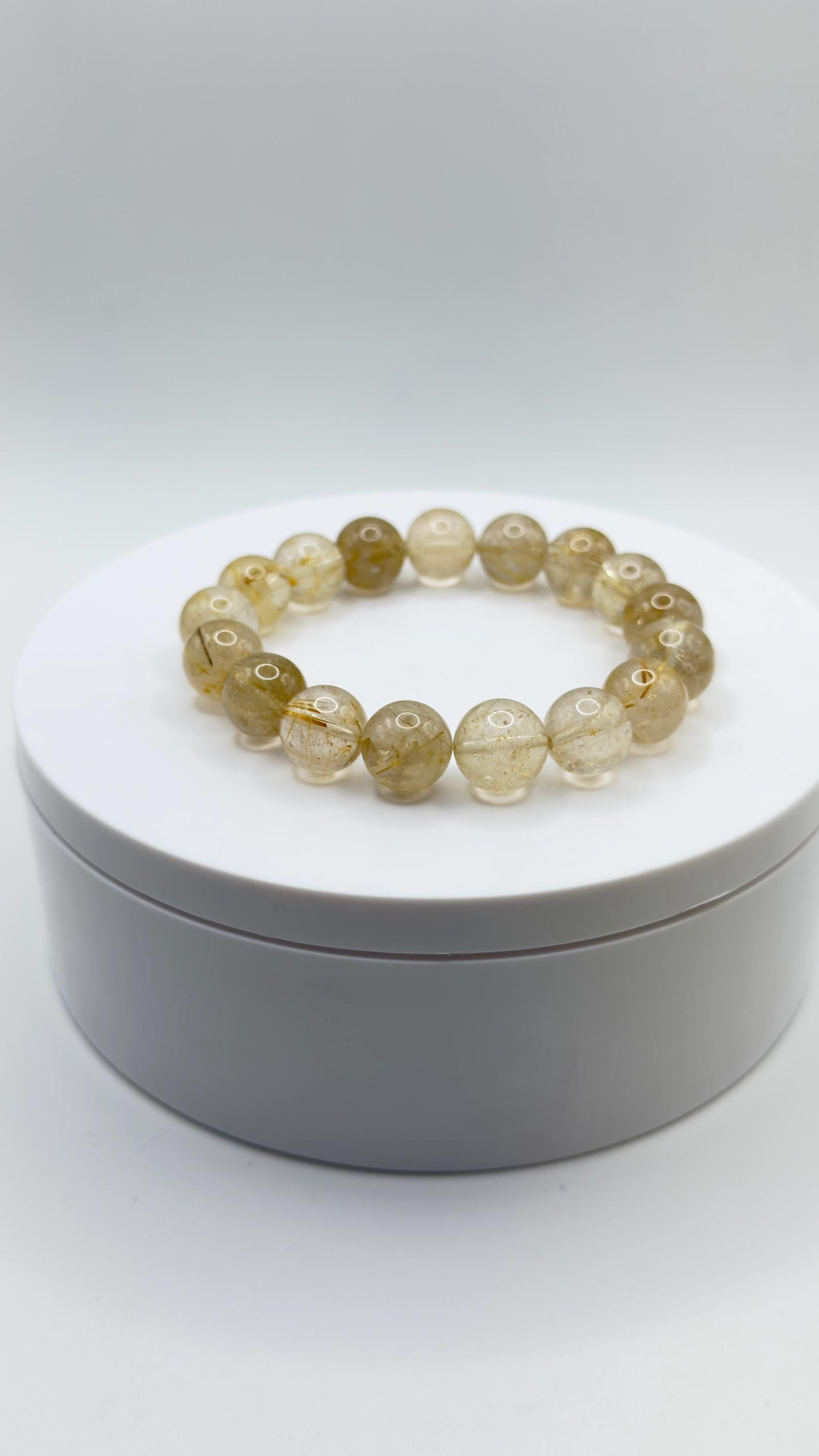 Elegant Rutilated Crystal Bead Bracelet – Natural Gemstone, Stretch Healing Jewelry