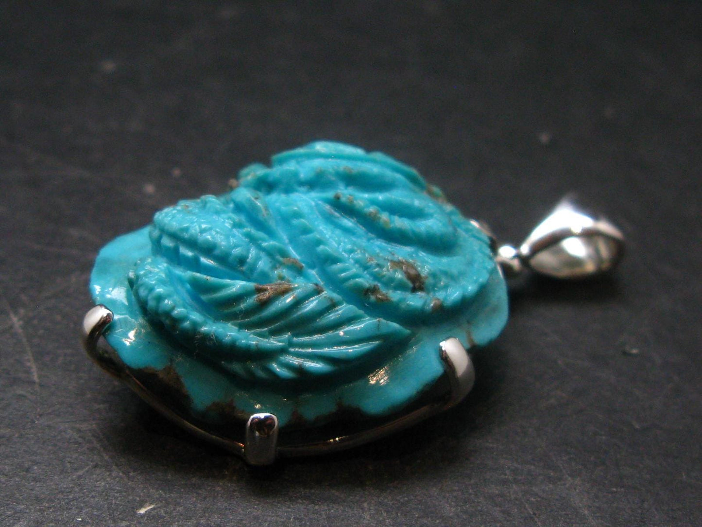 Turquoise Dragon Silver Pendant - 1.7" - 14.54 Grams