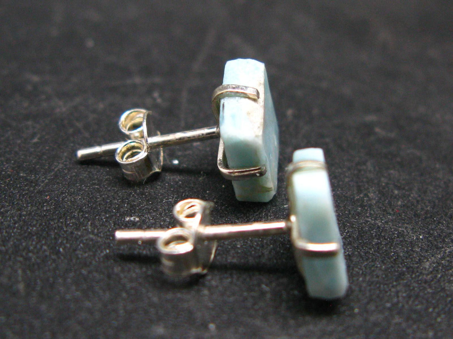 Natural Square Shape Larimar 925 Sterling Silver Stud Earrings from Dominican Republic