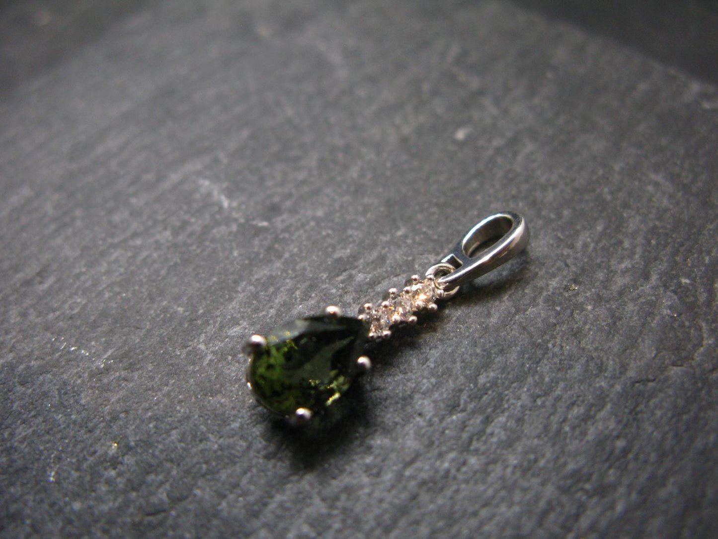 Moldavite Tektite Silver Pendant from Czech Republic - 0.9" - 1.22 Grams