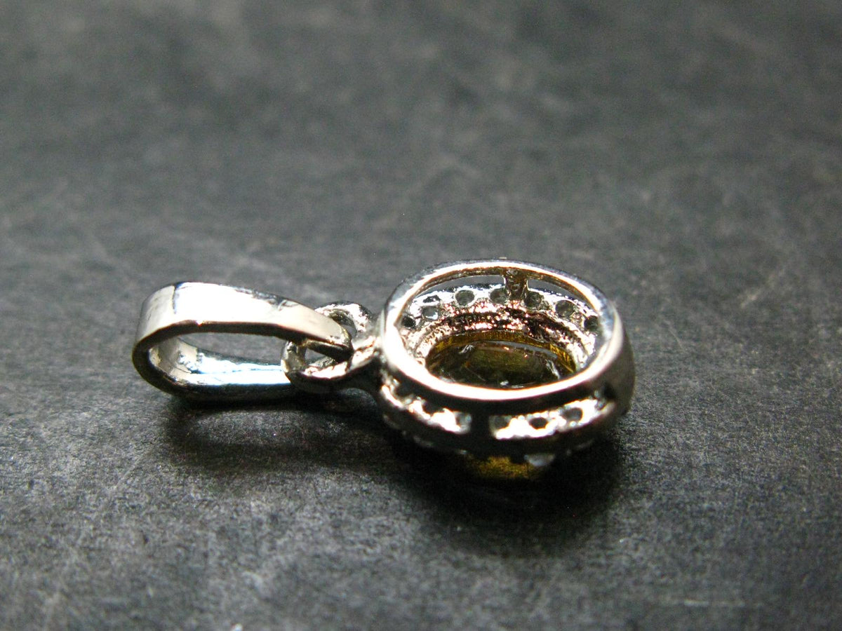 Yellow Citrine Gem Facetted Sterling Silver Pendant From Brazil With CZ - 0.7" - 1.21 Grams
