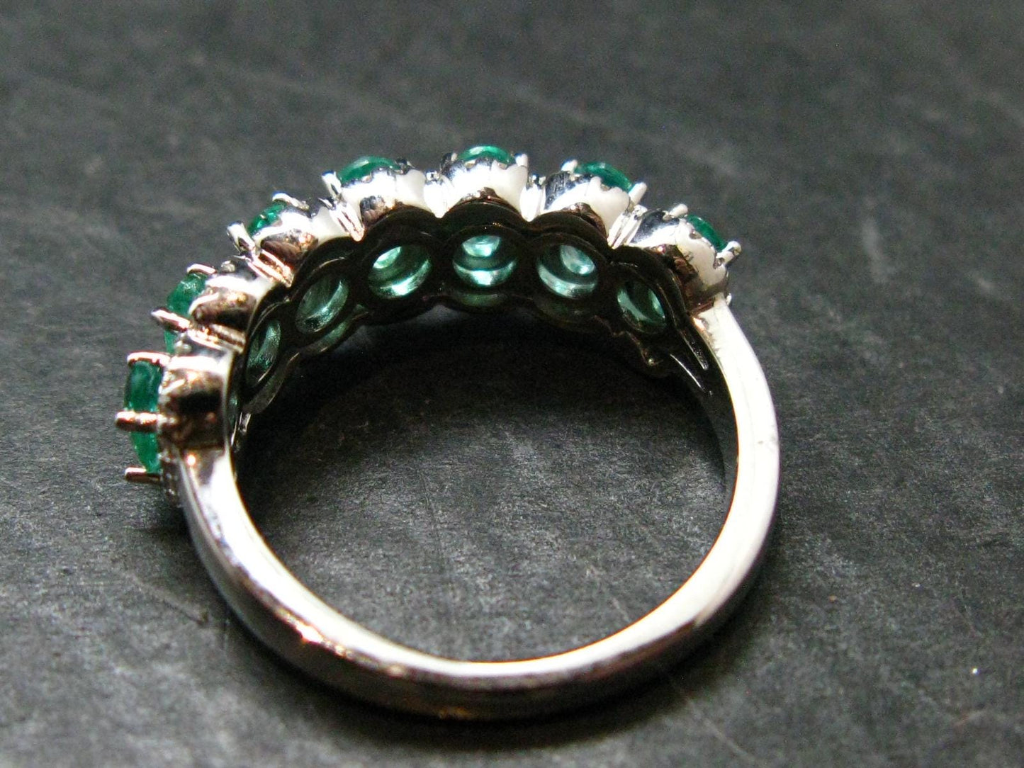 Emerald Faceted Silver Ring from Colombia - 4.38 Grams Total - Size 7.5