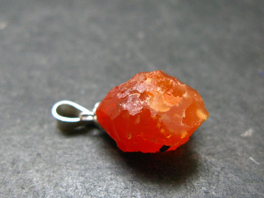 Raw Fire Opal Sterling Silver Pendant From Mexico - 0.8" - 1.49 Grams