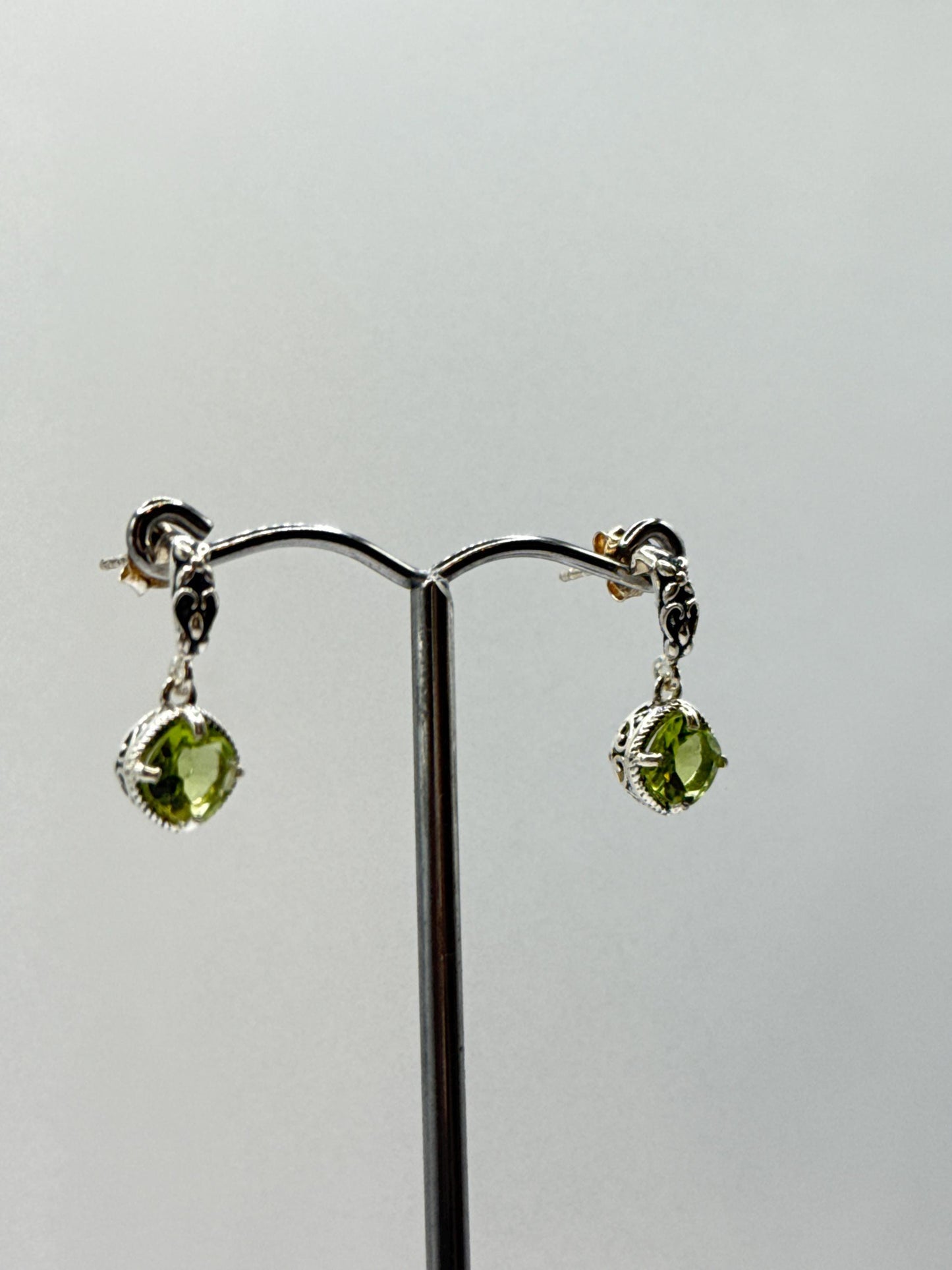 Peridot Sterling Silver Dangle Earrings | Ornate August Birthstone
