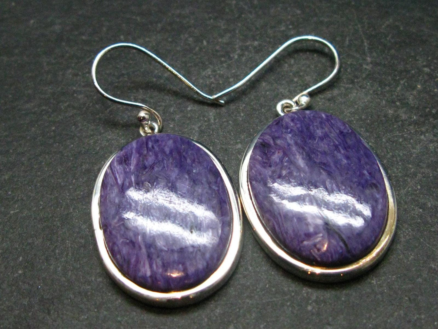 Lilac Stone!!! Stunning Silky Charoite AAA Quality Earrings From Russia - 1.5" - 11.91 Grams