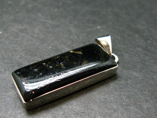 Very Rare Sterling Silver Nuumite Nuummite Pendant From Greenland - 1.7" - 8.51 Grams