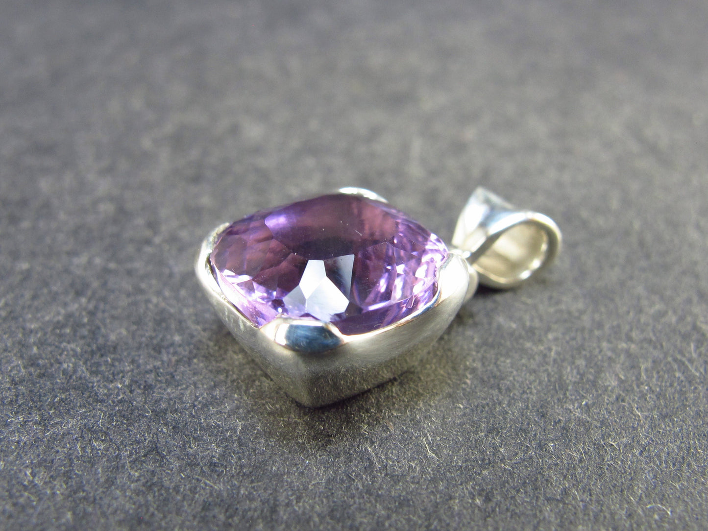 Genuine Rich Purple Faceted Amethyst Sterling Silver Pendant From Brazil - 0.7" - 3.72 Grams