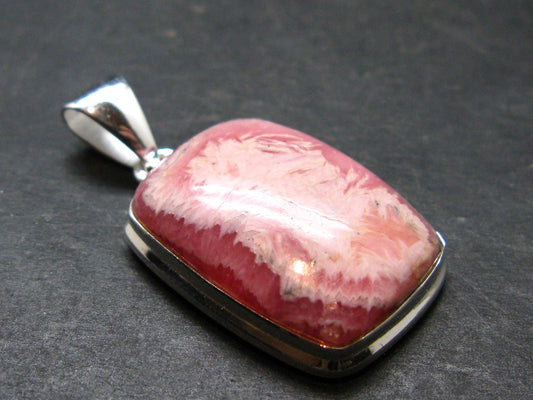 Rhodochrosite Silver Plated Pendant From Argentina - 1.5" - 9.33 Grams