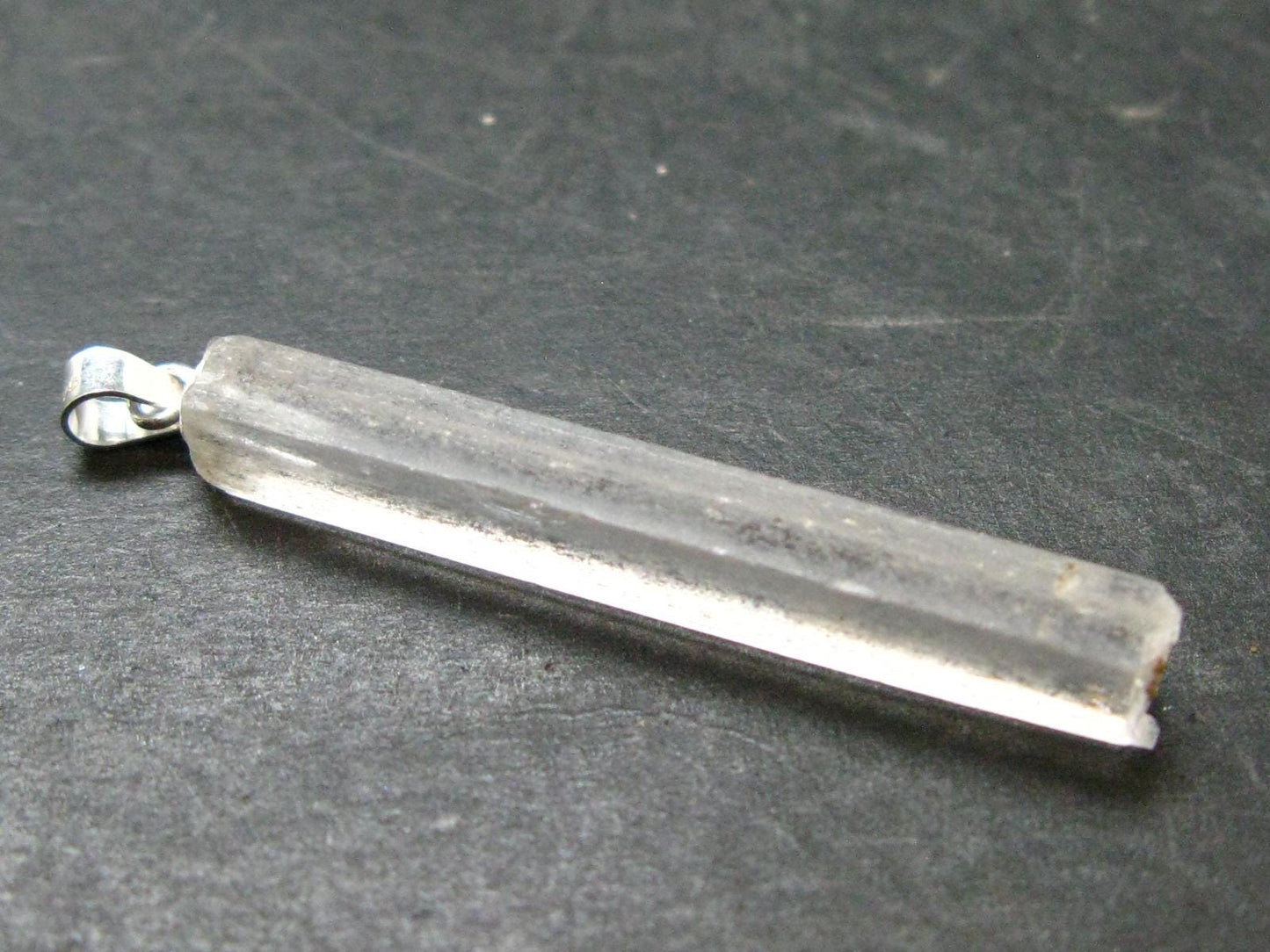 Rare Clear Natrolite Crystal Silver Pendant From Tanzania - 1.7" - 1.57 Grams