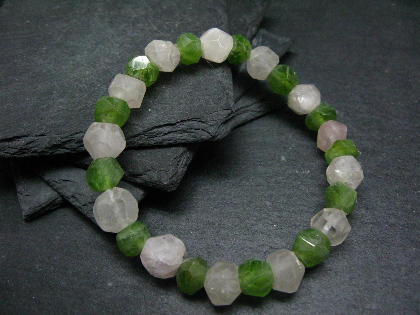 Peridot & Topaz Genuine Bracelet ~ 8 Inches ~ Facetted Beads