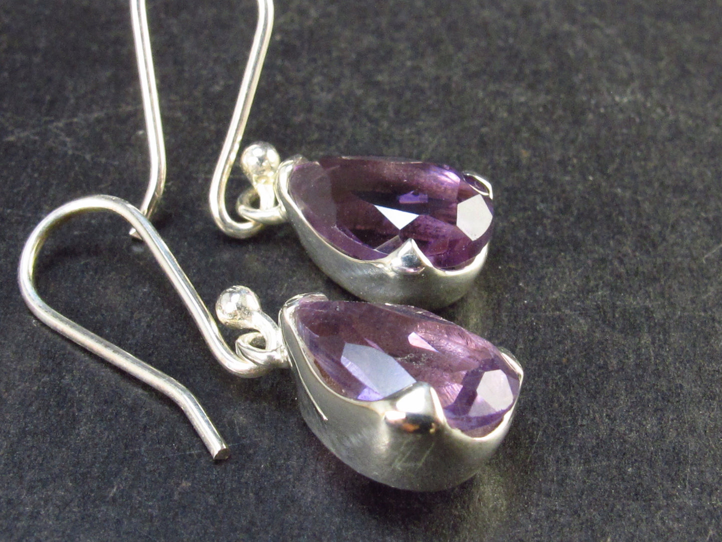 Orchid St. Valentine Gem!! Drop Shaped Facetted Natural Amethyst 925 Sterling Silver Drop Earrings - 1.1" - 3.7 Grams