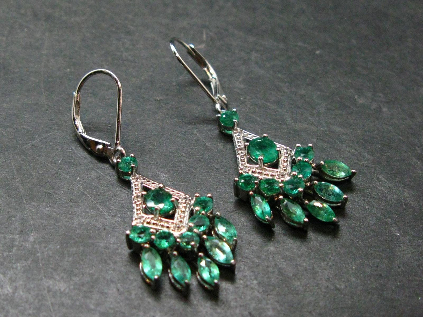 Gem Emerald Faceted Silver Earrings From Colombia - 4.77 Grams Total