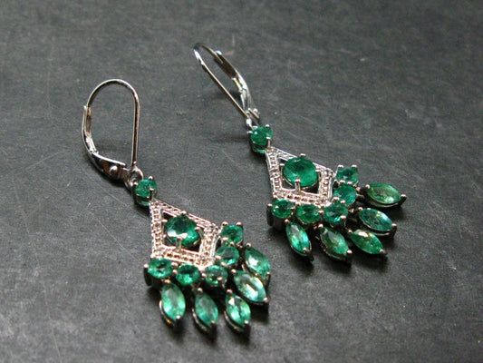 Gem Emerald Faceted Silver Earrings From Colombia - 4.77 Grams Total