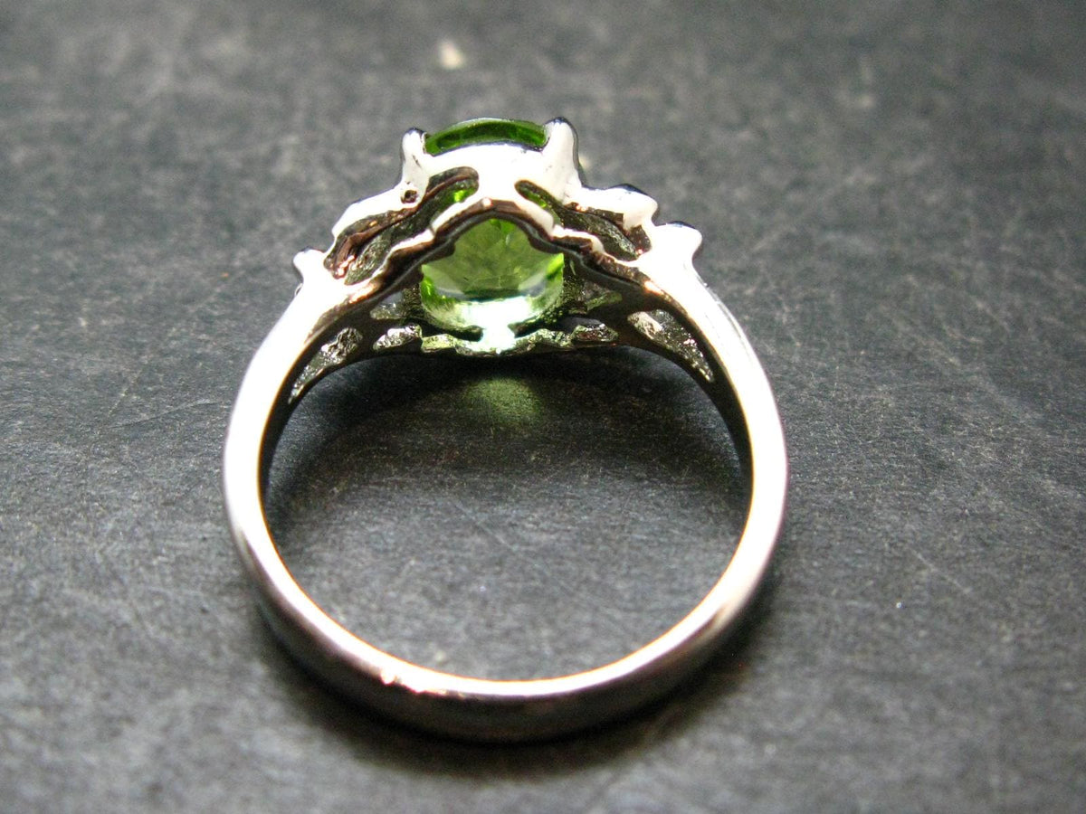 Natural Faceted Peridot Olivine Sterling Silver Ring - 3.0 Grams - Size 6.5
