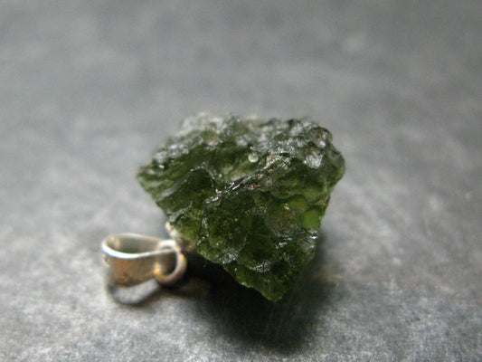 Moldavite Tektite Silver Pendant from Czech Republic - 0.7" - 1.36 Grams