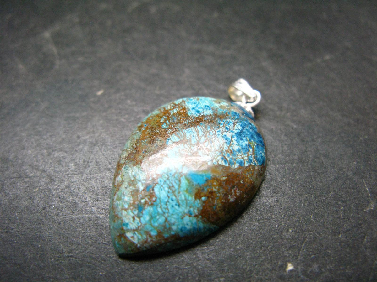 Quantum Quattro Shattuckite Malachite Dioptase Chrysocola Silver Pendant from Namibia - 1.4" - 4.12 Grams
