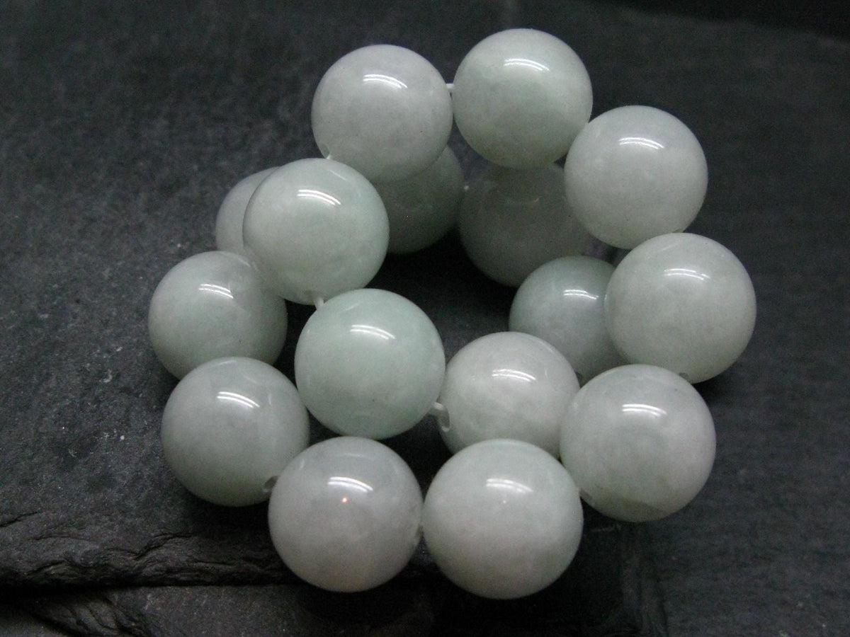White Jade Jadeite Genuine Bracelet ~ 7 Inches ~ 14mm Round Beads