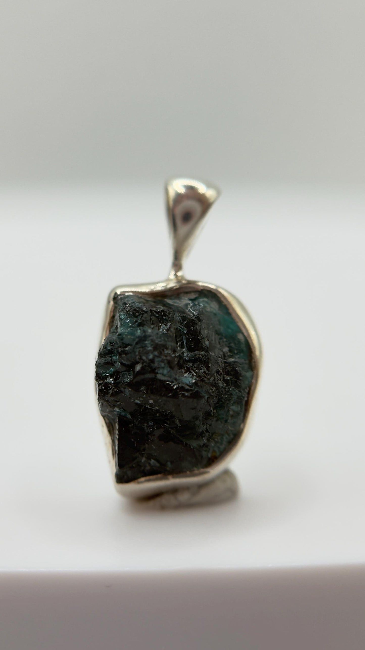 Raw Grandidierite Crystal Pendant Blue Green Gemstone Silver Necklace Rare Stone Jewelry Gift