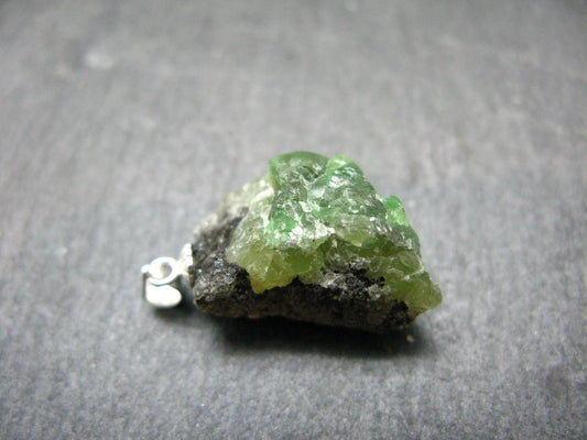 Rare Green Smithsonite Cluster Silver Pendant From Namibia - 1.0" - 5.67 Grams