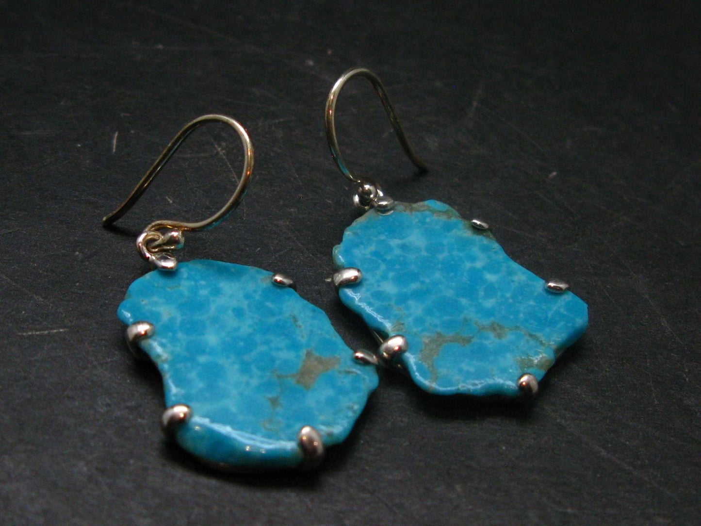 Nice Raw Natural Turquoise Sterling Silver Earrings from Mexico - 7.25 Grams