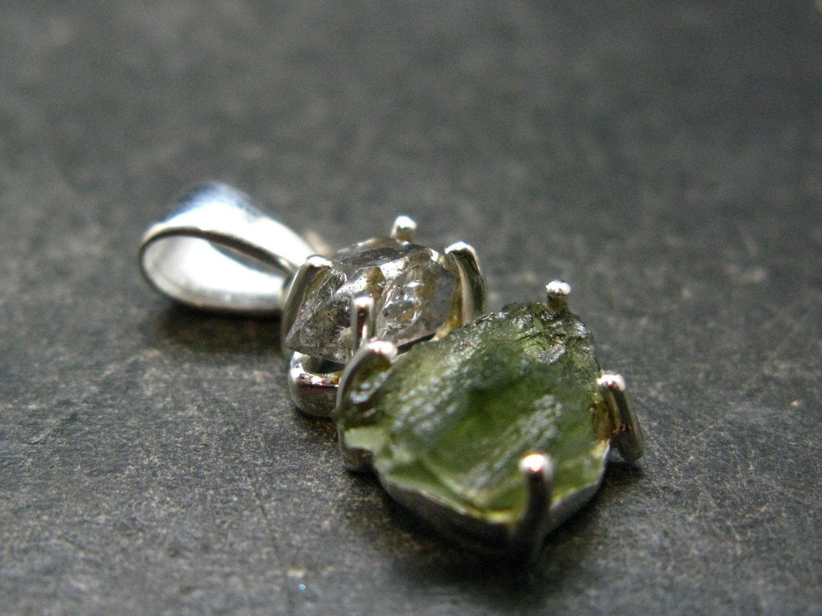 Moldavite & Herkimer Diamond Silver Pendant - 1.0" - 2.09 Grams