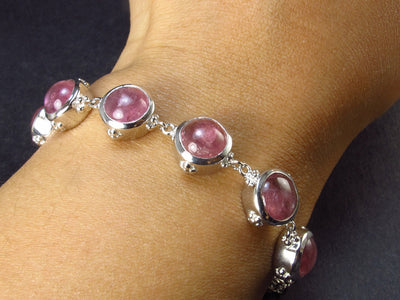 Pink Tourmaline Silver Bracelet From Brazil - 9" - 13.0 Grams