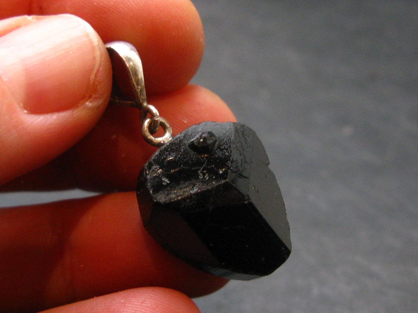 Black Tourmaline Schorl Silver Pendant From Brazil - 1.2"