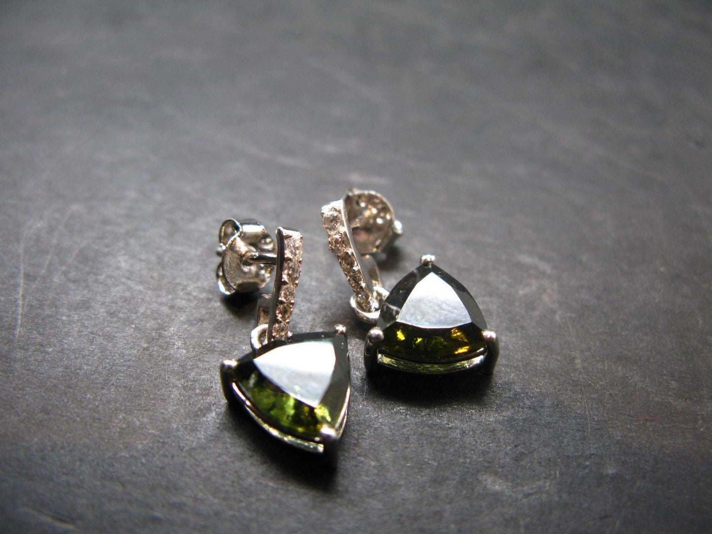 Moldavite Tektite Silver Earrings from Czech Republic - 2.14 Grams