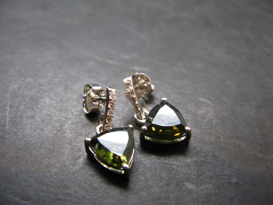 Moldavite Tektite Silver Earrings from Czech Republic - 2.14 Grams