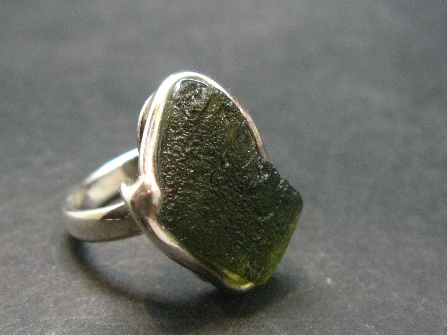 Moldavite Tektite Silver Ring from Czech Republic - Adjustable Size - 6.54 Grams
