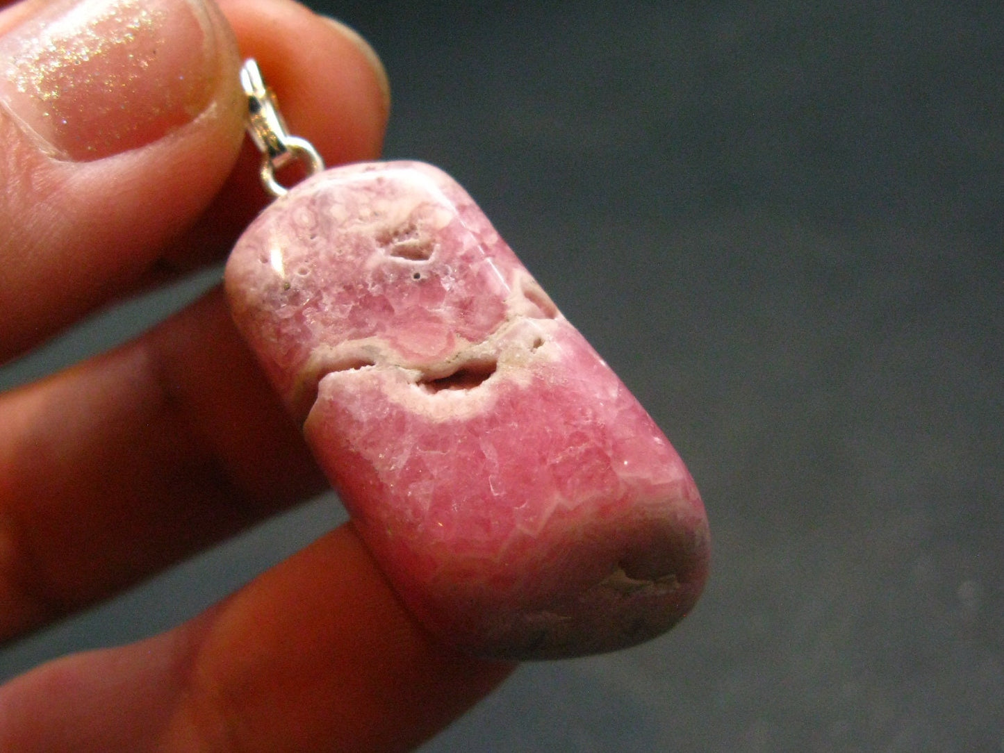Rhodochrosite Sterling Silver Pendant From Argentina - 1.5" - 10.98 Grams