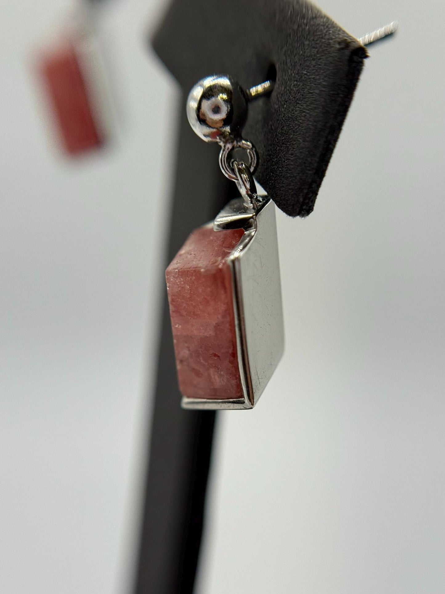 Natural Rhodochrosite Sterling Silver Drop Earrings | Pink Hexagon Crystal Earrings