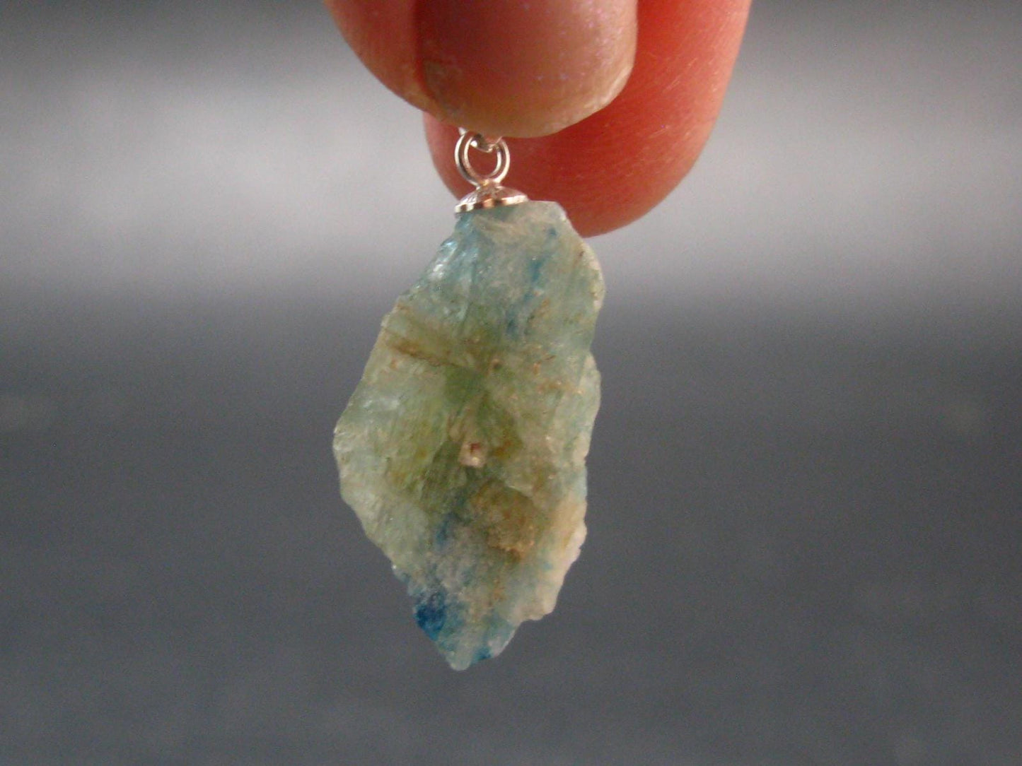 Rare Raw Blue Euclase Gem Crystal Silver Pendant from Zimbabwe - 1.2" - 3.97 Grams