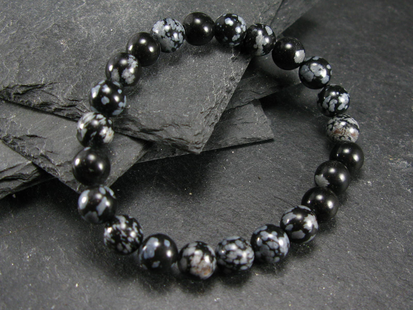 Snowflake Obsidian Genuine Bracelet ~ 7 Inches ~ 8mm Round Beads
