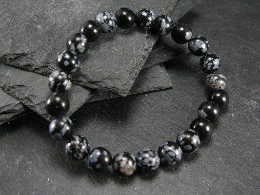 Snowflake Obsidian Genuine Bracelet ~ 7 Inches ~ 8mm Round Beads