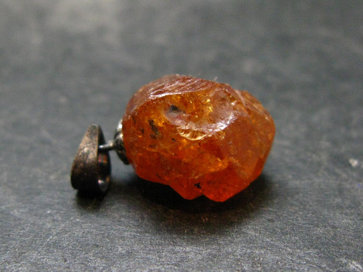 Gem Spessartine Spessartite Orange Garnet Pendant in SS From Tanzania - 0.8" - 2.16 Grams