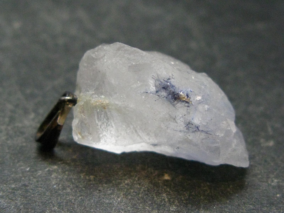Dumortierite In Terminated Quartz Crystal Silver Pendant From Brazil - 1.2" - 5.35 Grams