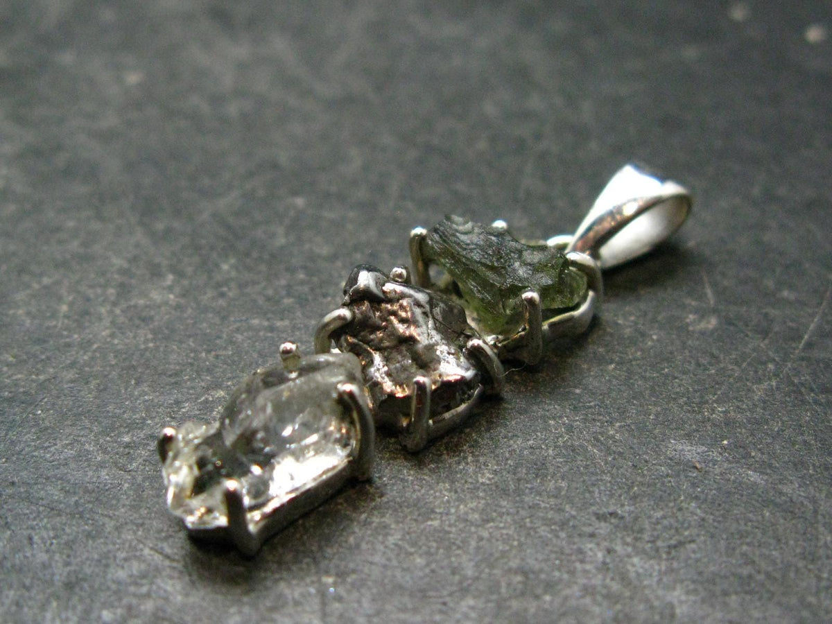Moldavite Herkimer Meteorite Sterling Silver |Pendant From Czech Republic - 1.4" - 3.65 Grams