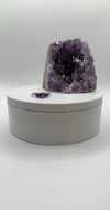 Triple Amethyst Ring – Oval & Round Cut – Silver Split Band – Bold Elegant Design - Size 8
