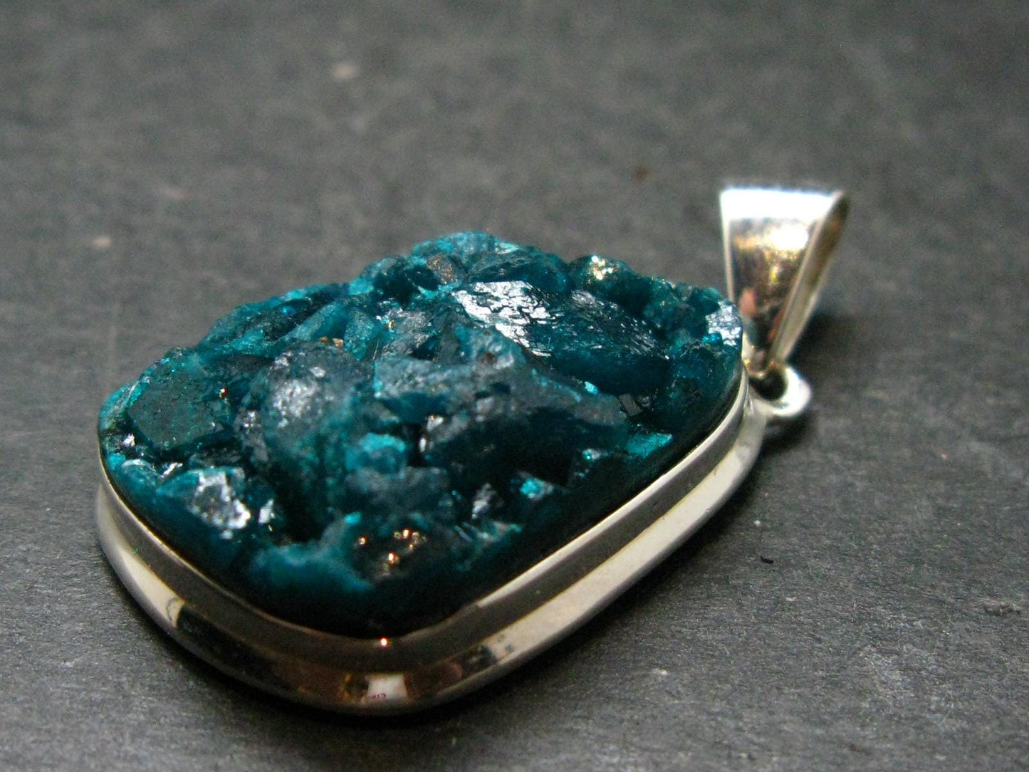Dioptase Crystal Silver Pendant from Congo - 9.59 Grams - 1.5"