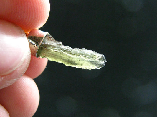 Gem Moldavite Tektite SS Pendant From Czech Republic - 1.1" - 1 Grams